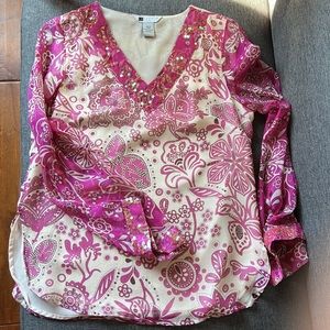 Carole Little silk blouse tunic top sequin trim size S NWOT